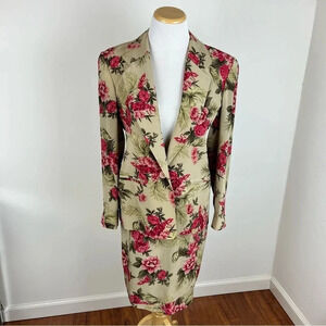 Vintage Saks Fifth Avenue Folio Collection 100% Silk Floral Blazer Skirt Suit.